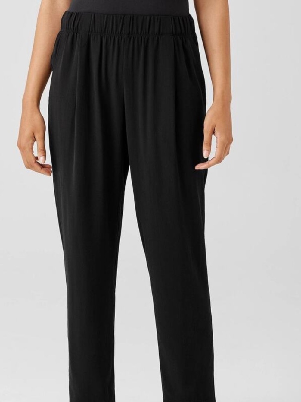 Eileen Fisher Tencel Blend Black Stretch Waist Cropped Pants Size Large